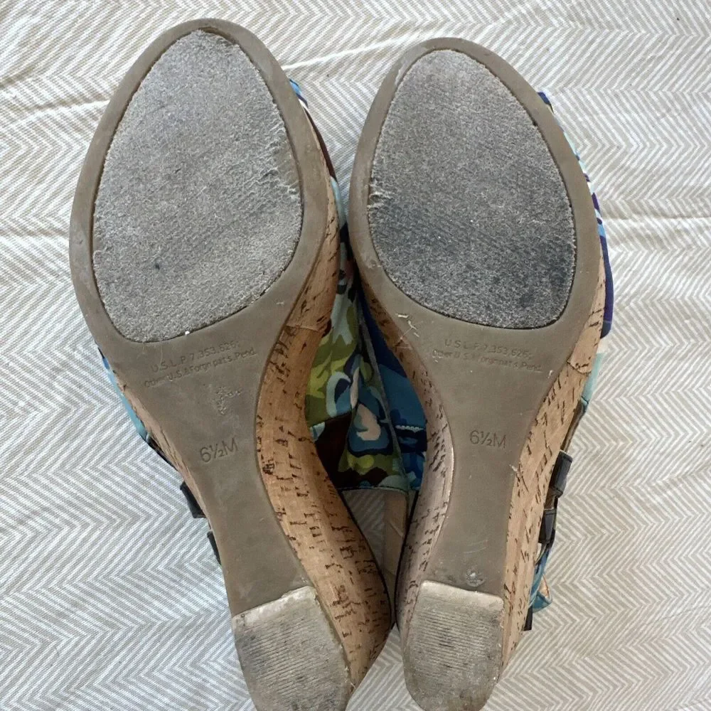 Marc Fisher Shoes Wedges‎ Peep Toe Heels Floral Cork Womens 6.5